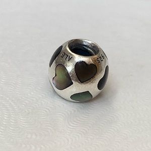 pandora “love me” black mother of pearl heart charm